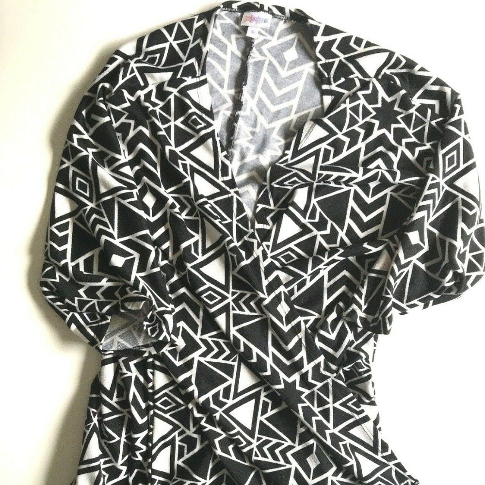 Lularoe Black White 3/4 Sleeve Open Long Cardigan
